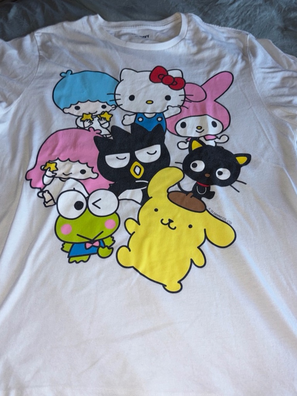 Old Navy White Short Sleeve Tee with Colorful Sanrio Characters